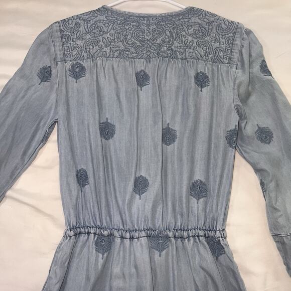 Anthropologie Holding Horses Dress Size XS Blue Chambray Plumage Embroidery READ - Picture 10 of 14
